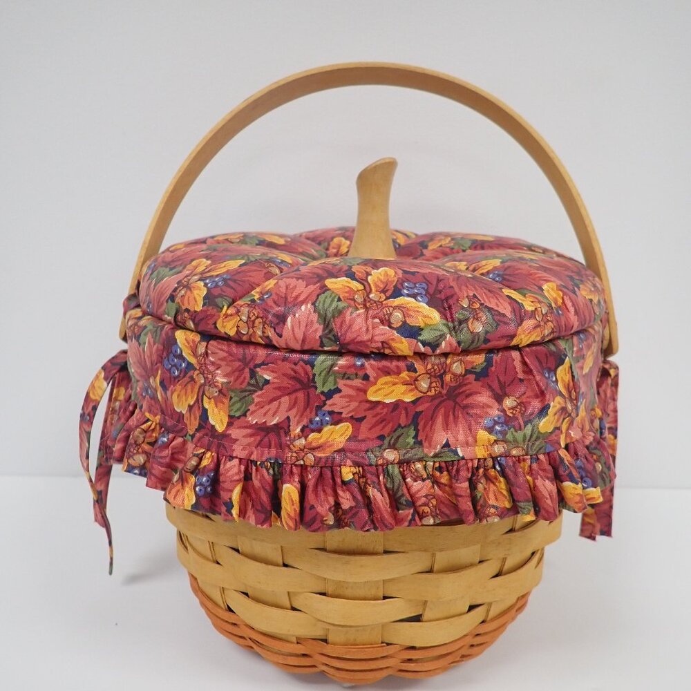 Vintage 1995 Longaberger Pumpkin Basket Fall Liner Lid Leaves